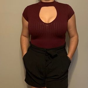 Maroon Collared Bodysuit